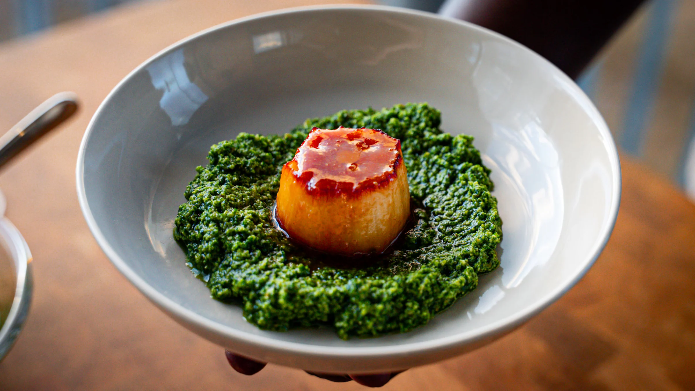 Braised leek and wild garlic pesto.