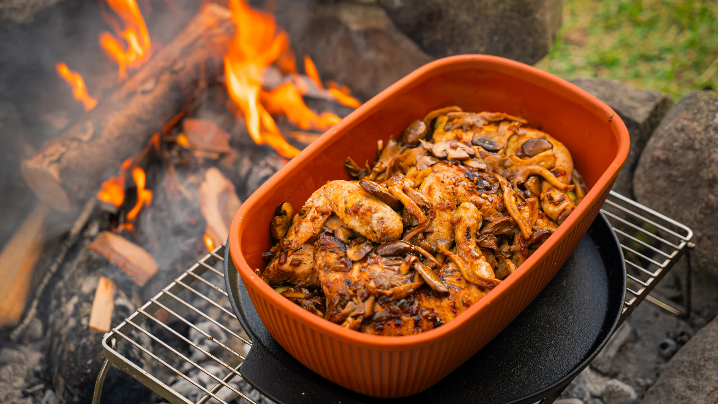 Clay pot grilled chicken with rice.
