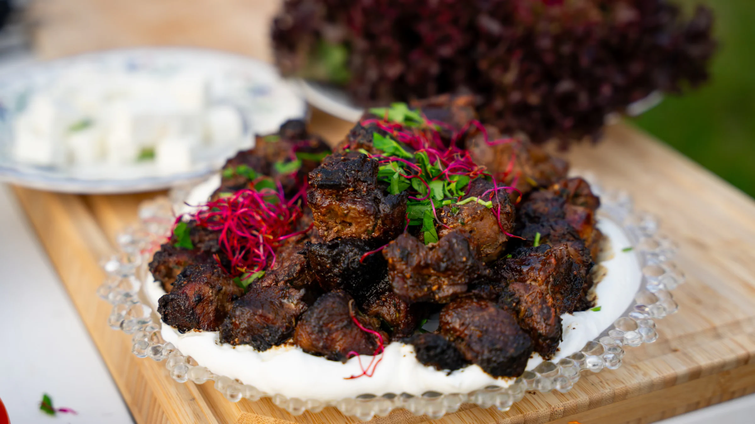 Grilled lamb skewers.
