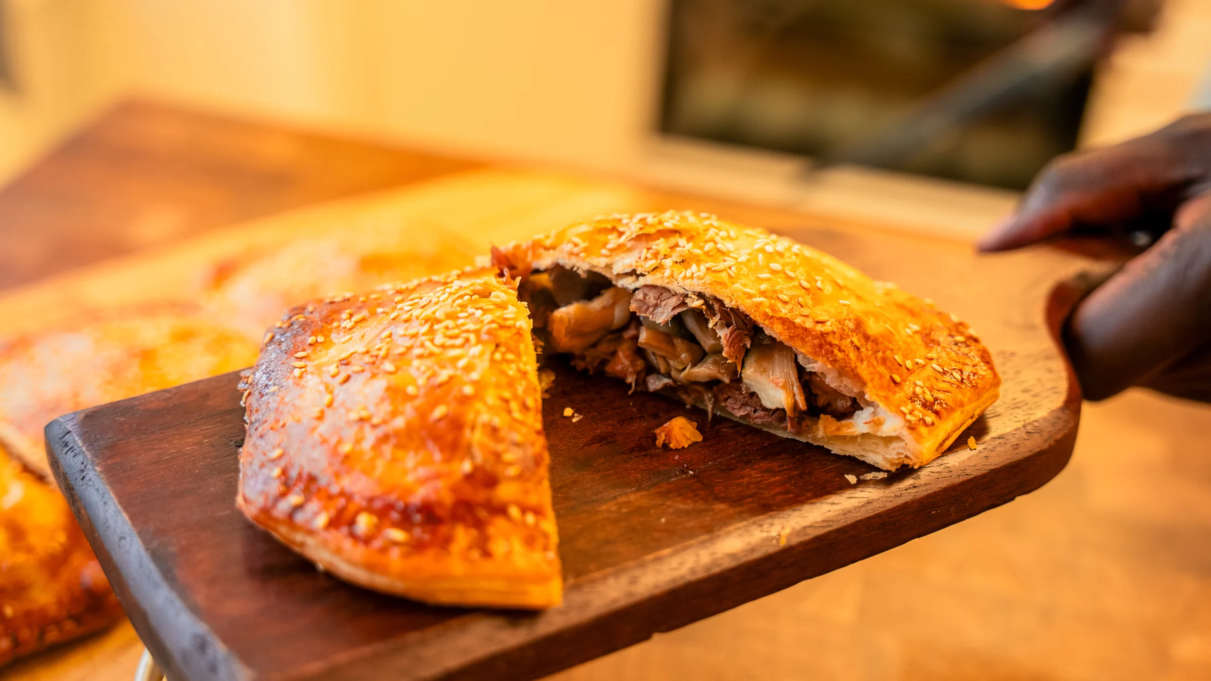 Lamb shank puff pastry pies.