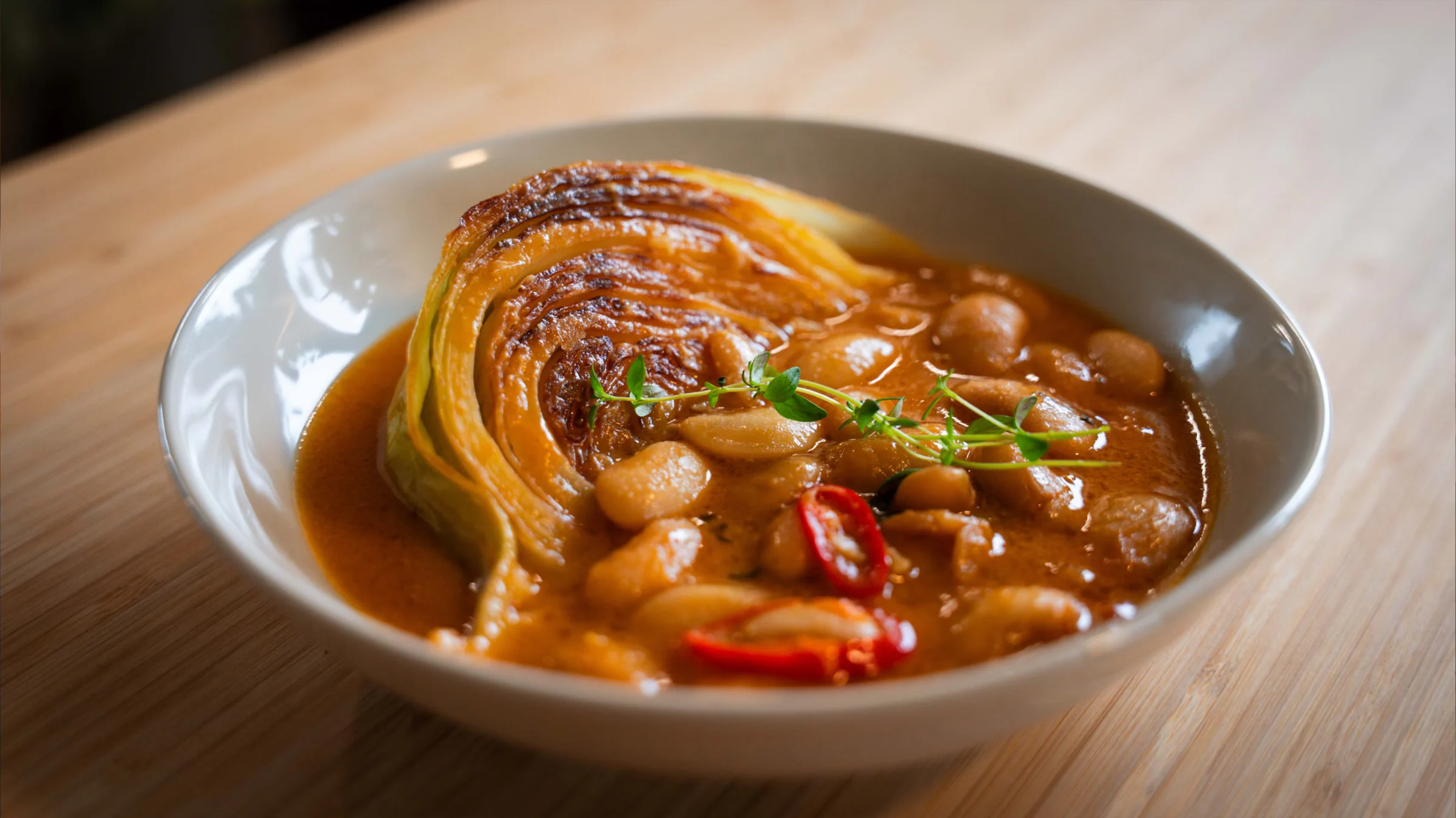 Miso Braised Cabbage and Beans