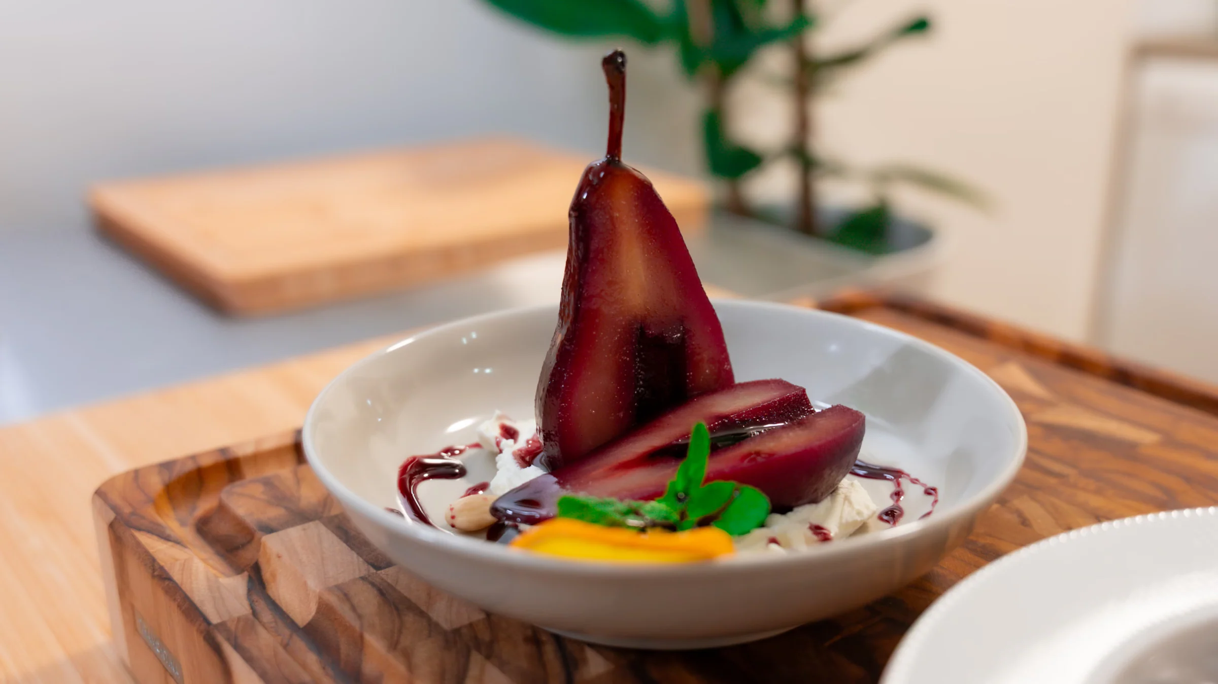 Mulled wine poached pears.
