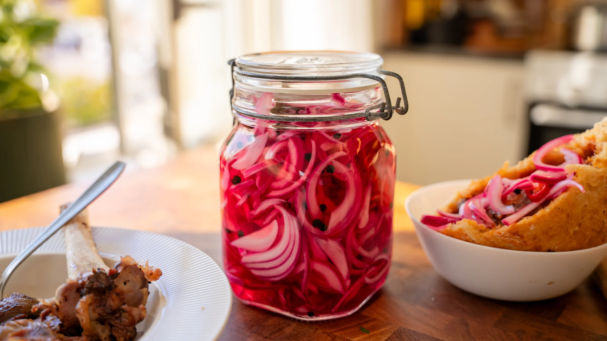Pickled red onions.