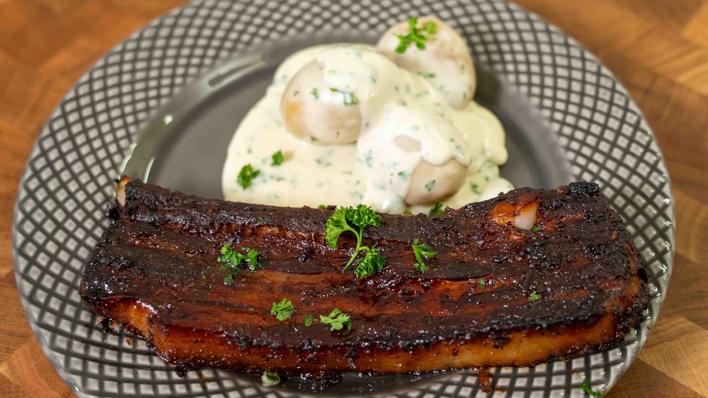 Pork Belly with Potatoes and Parsley Sauce.