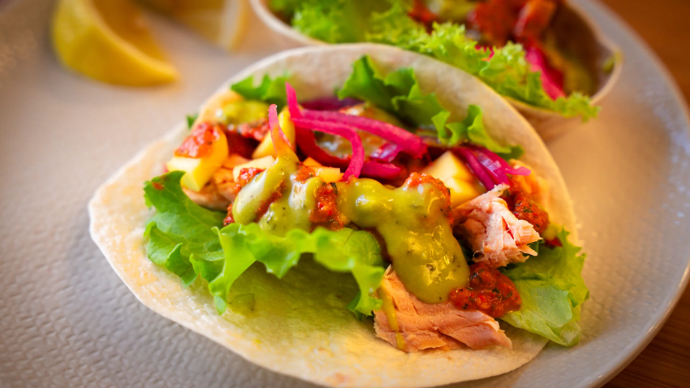Smoked salmon tacos.